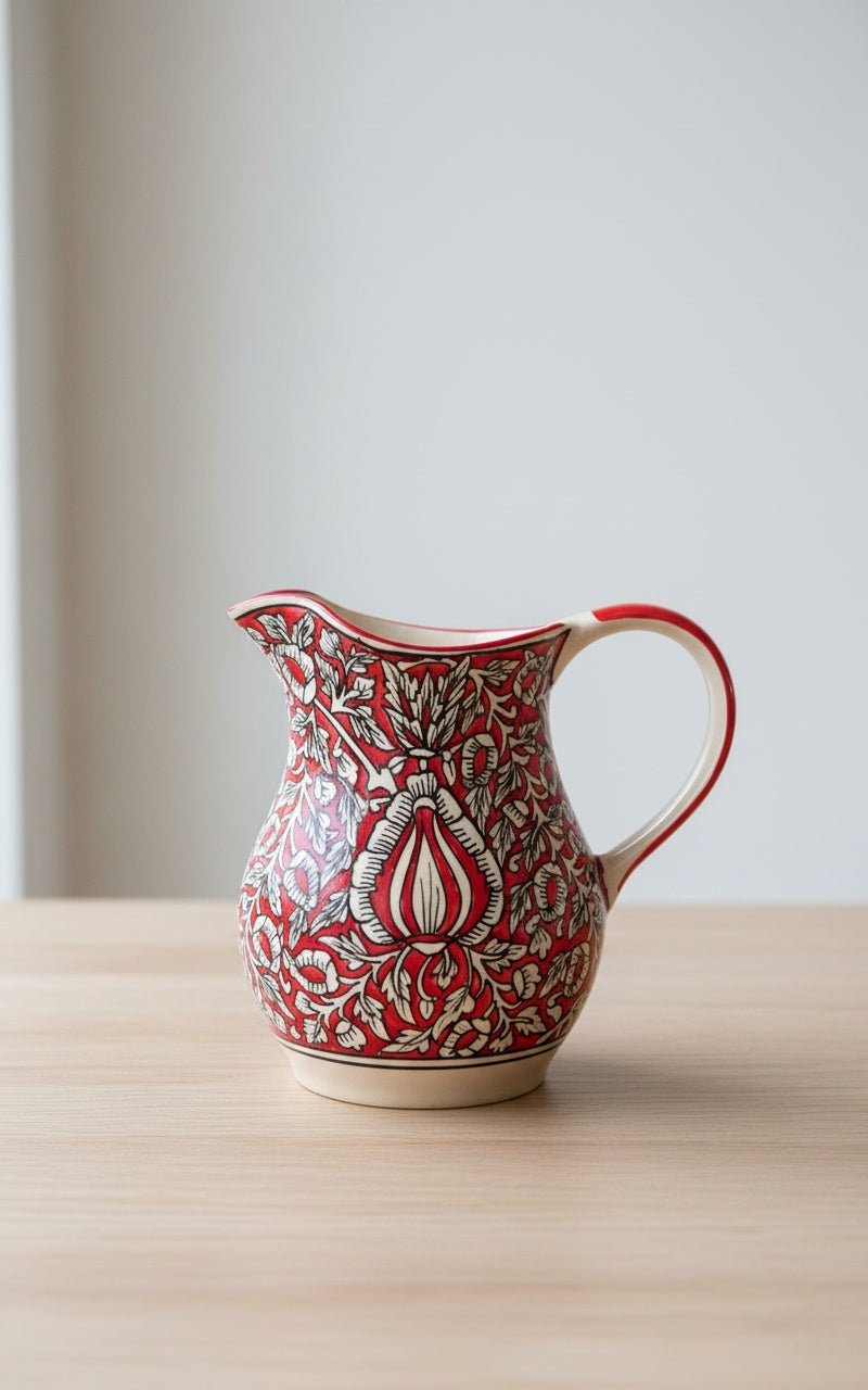 Caffeine Ceramic Handmade Stoneware Red Mughal Water Jug (Set of 1, 1800 ml)