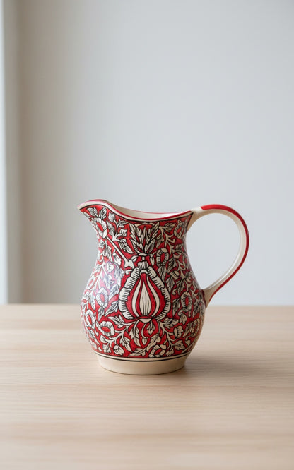 Caffeine Ceramic Handmade Stoneware Red Mughal Water Jug (Set of 1, 1800 ml)