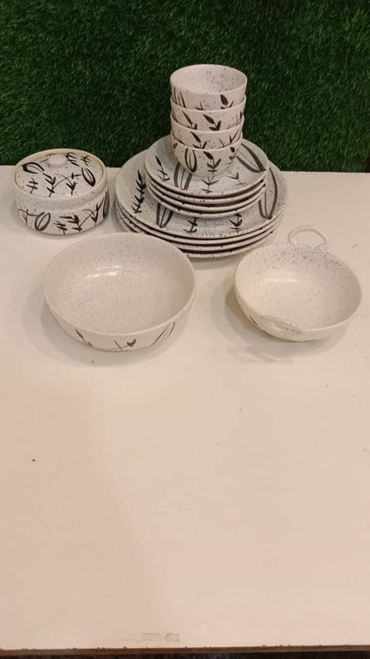 Caffeine Ceramic Handmade white bamboo combo dinner (set of 15pcs)