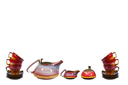 Caffeine Ceramic Handmade Stoneware Pink & Mustard Studio Tea Set) - Caffeine Premium Stoneware