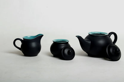 Caffeine Ceramic Handmade Stoneware Royal Black & See Green Tea Set 15 - Caffeine Premium Stoneware