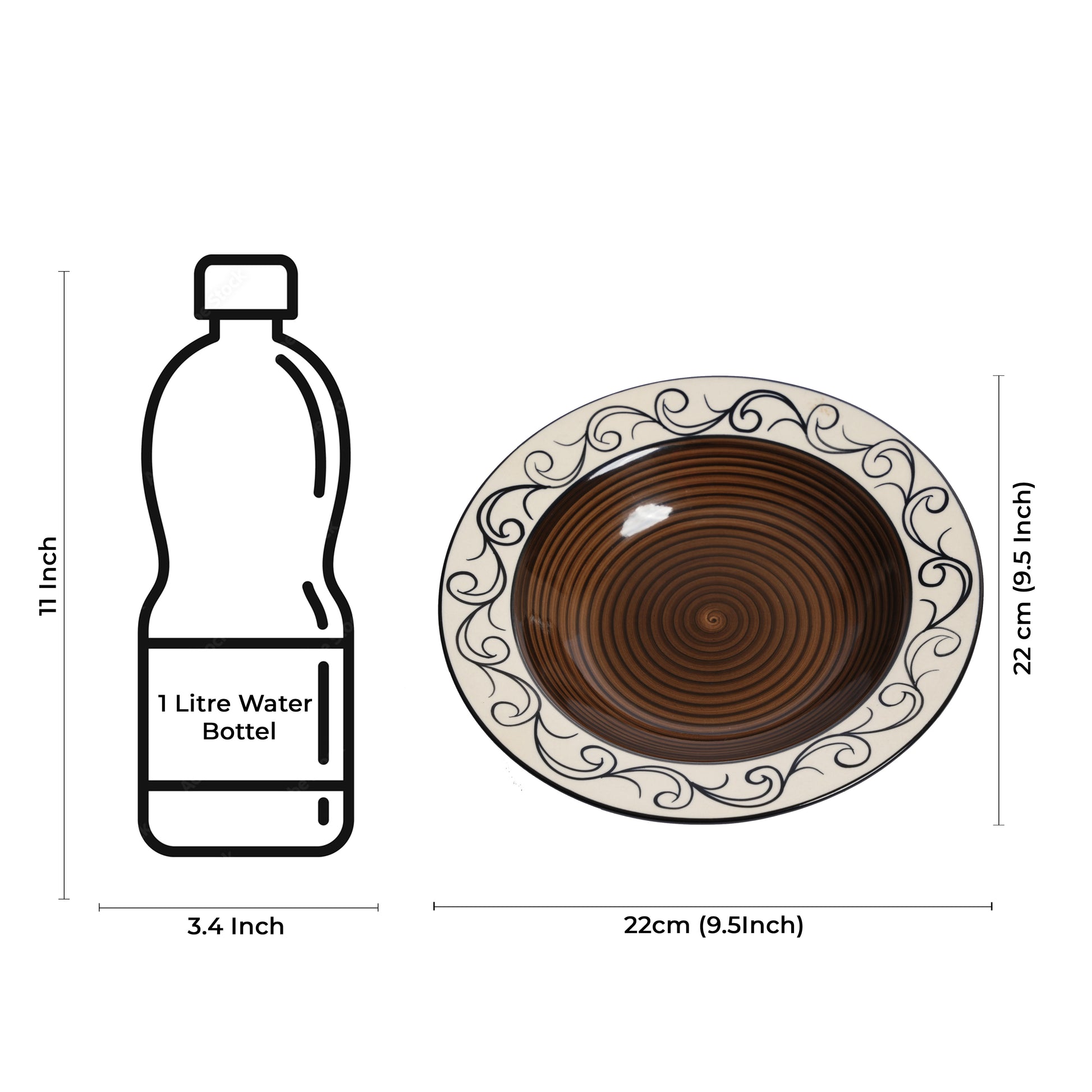 Caffeine Ceramic Handmade Stoneware Brown Doodle 9" Soup Plate set of 6 - Caffeine Premium Stoneware