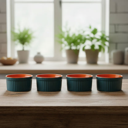 Caffeine Ceramic Handmade Blue & Orange Matte Ramekins Bowl(Set of 4)