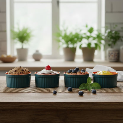 Caffeine Ceramic Handmade Blue & Orange Matte Ramekins Bowl(Set of 4)