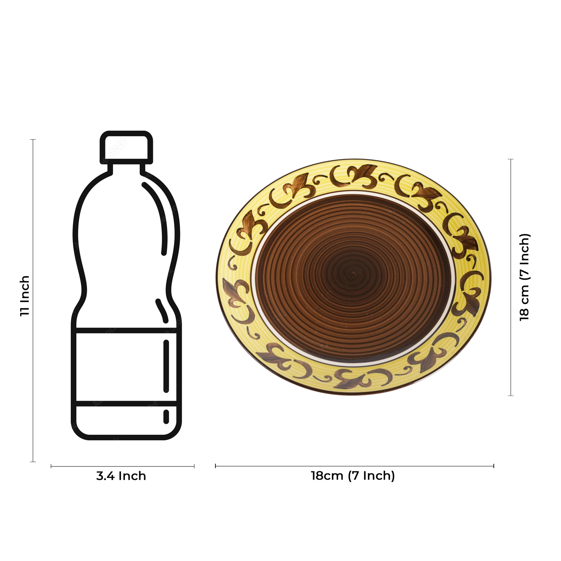 Caffeine Ceramic Handmade Stoneware Brown & Yellow Leaf Quarter Plate 7” (Set of 2 Dishwasher & Microwave safe) - Caffeine Premium Stoneware
