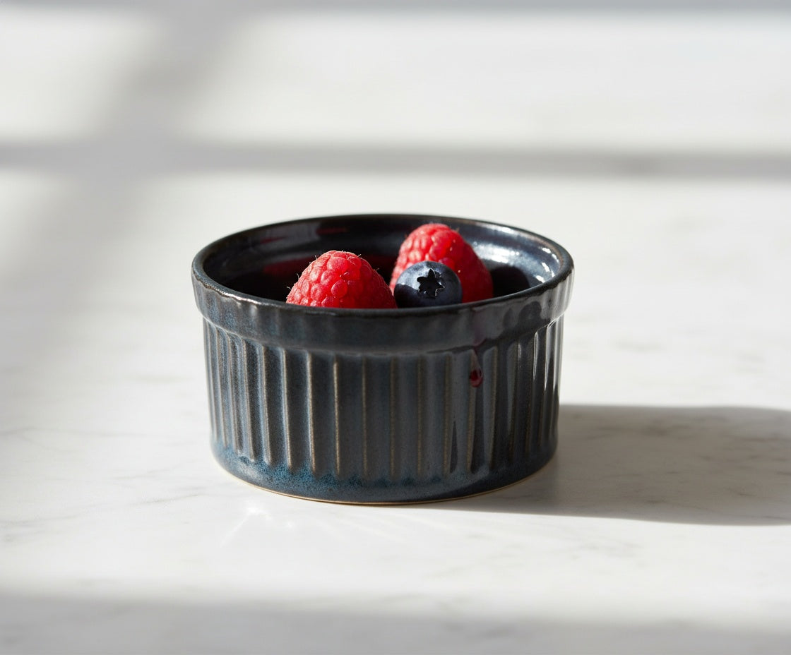 Caffeine Premium Premium Ceramic Handmade Black Glossy Metallic Ramekins Bowls (Set of 6)