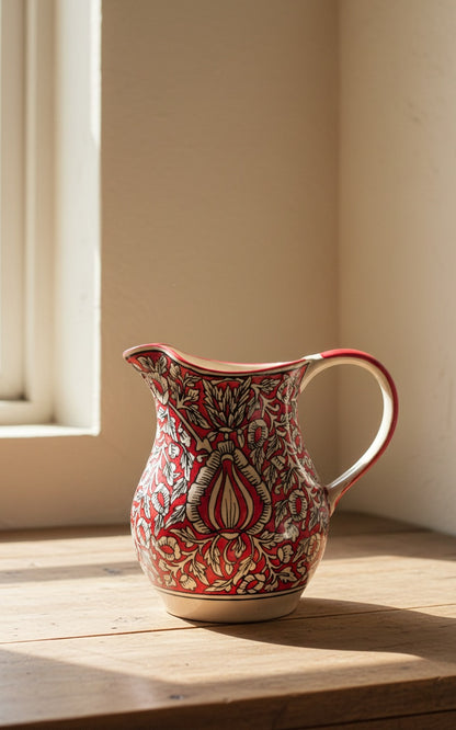 Caffeine Ceramic Handmade Stoneware Red Mughal Water jug (Set of 1, 1400 ml)