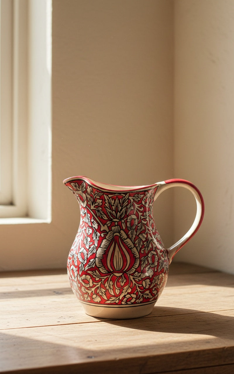 Caffeine Ceramic Handmade Stoneware Red Mughal Water Jug (Set of 1, 1800 ml)