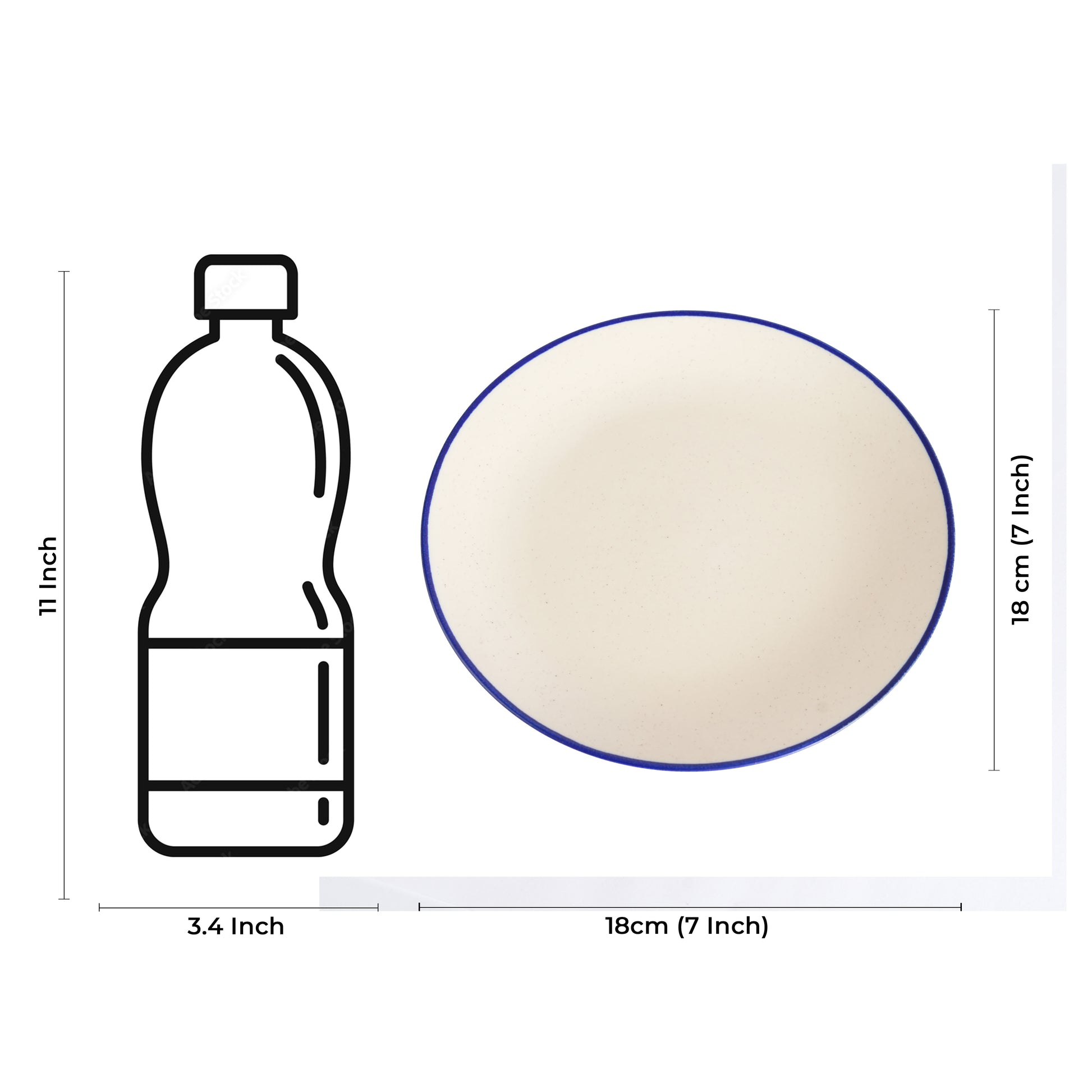 Caffeine Ceramic Handmade Stoneware White Matte blue patti quarter plate 7”(Set of 2) - Caffeine Premium Stoneware