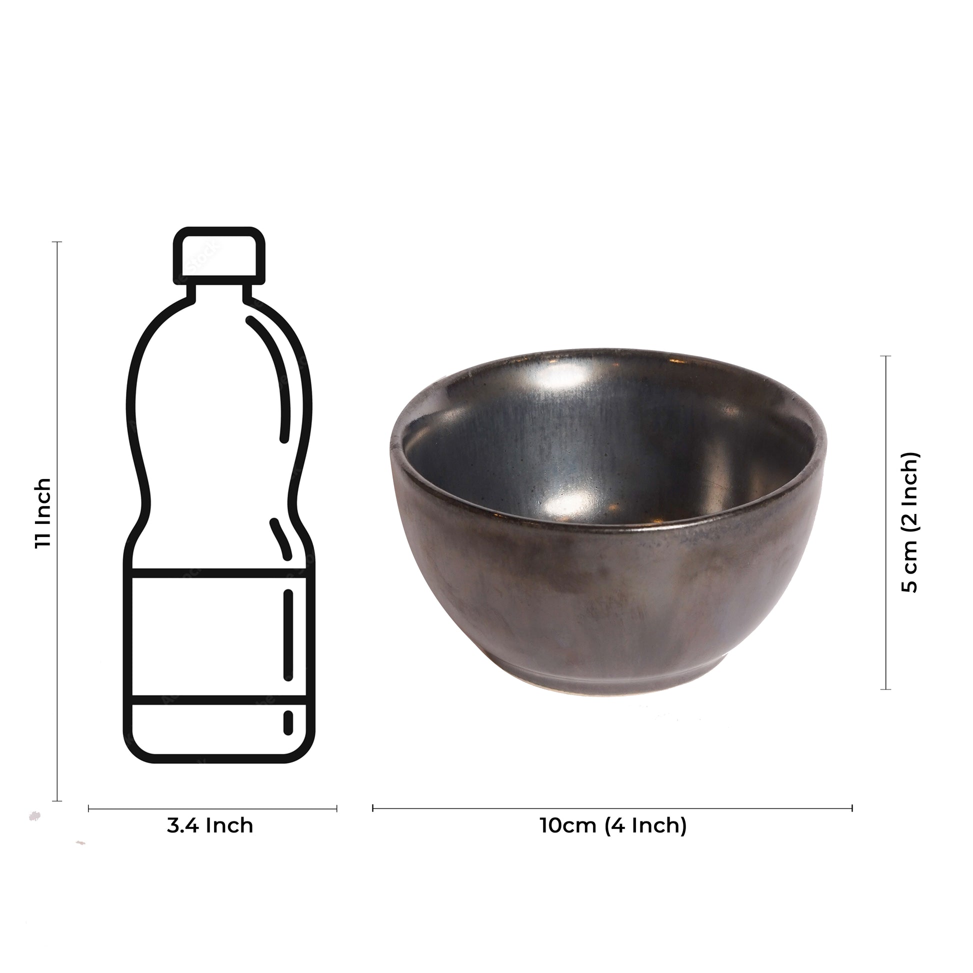 Caffeine Ceramic Handmade Black Metallic katori Bowl (Set of 6) - Caffeine Premium Stoneware