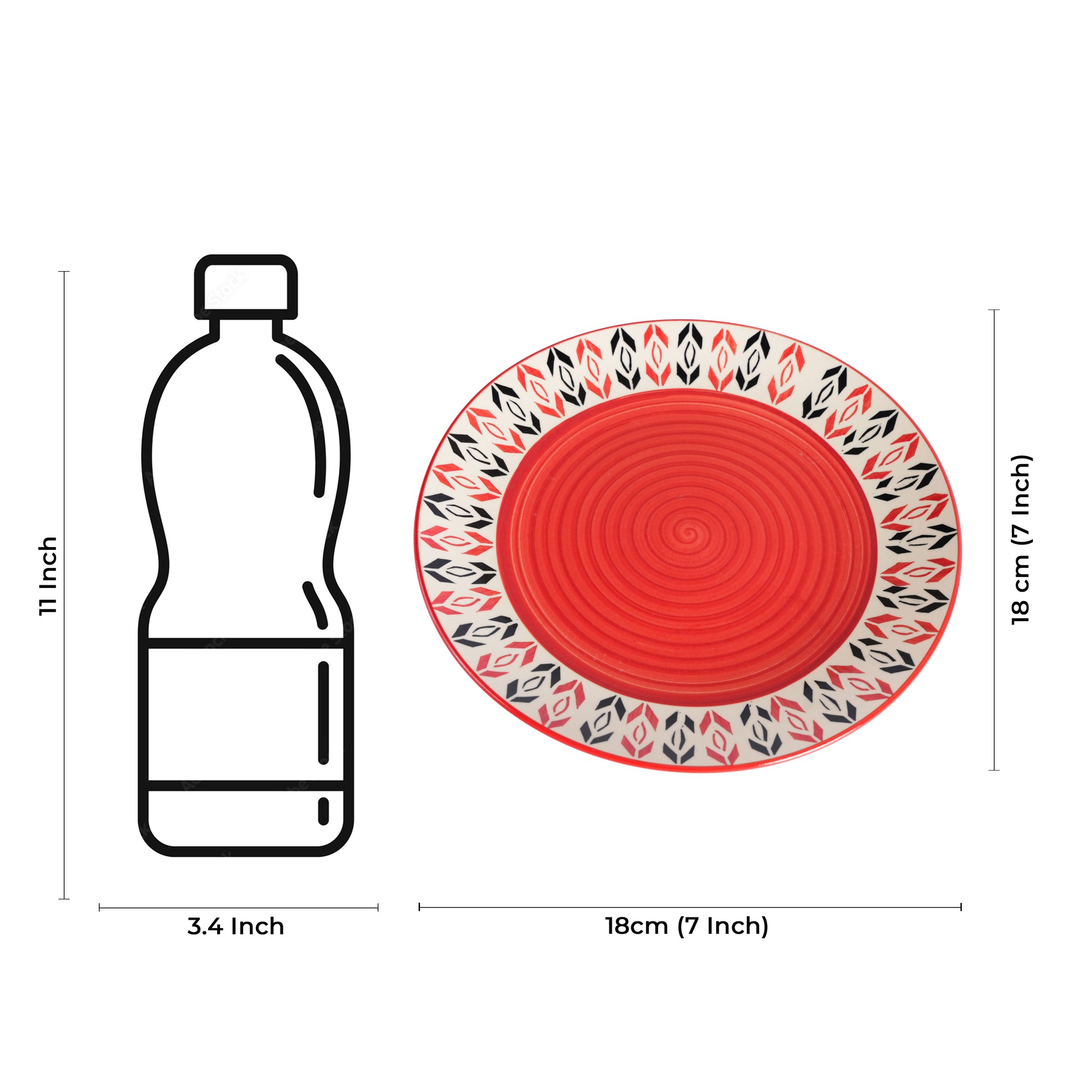 Caffeine Ceramic Handmade Stoneware Orange Arrow Pattern Quarter Plate 7” (Set of 6 Dishwasher & Microwave Safe) - Caffeine Premium Stoneware