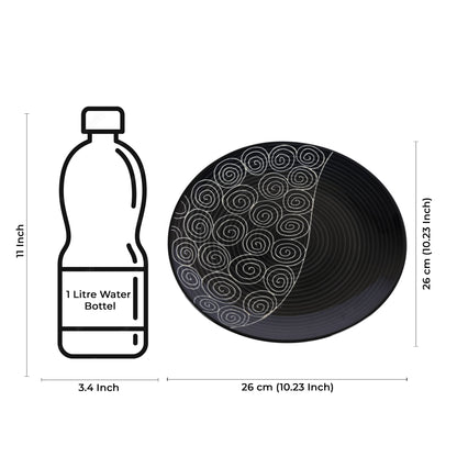Caffeine Ceramic Handmade Stoneware Black Doddle Dinner Plate 10" inch Set of 6 (Microwave & Dishwasher Safe) - Caffeine Premium Stoneware