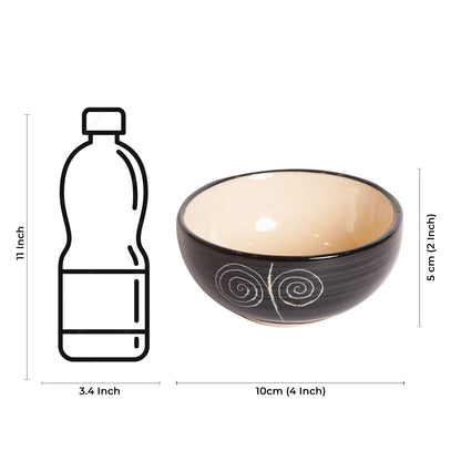 Caffeine Ceramic Handmade Black Doodle Katori Bowl (Set of 6) - Caffeine Premium Stoneware