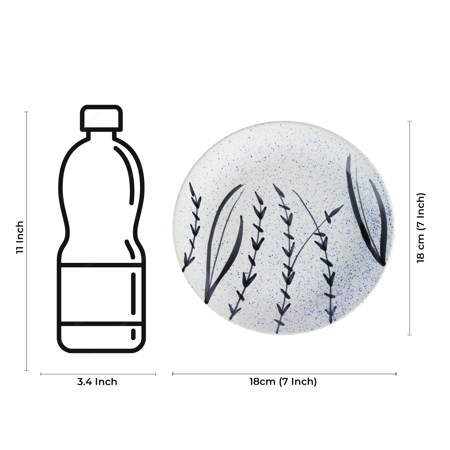 Caffeine Ceramic Handmade Stoneware White Bamboo Quarter Plate 7”(Set of 6 ) - Caffeine Premium Stoneware