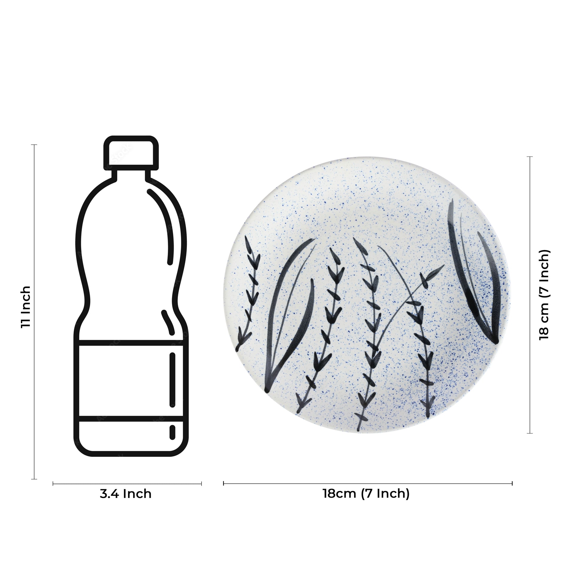Caffeine Ceramic Handmade Stoneware White Bamboo Quarter Plate 7”(Set of 6 ) - Caffeine Premium Stoneware