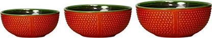 Caffeine Handmade Ceramic Stoneware Red & Green Bubble Serving Bowl (Set of 3) - Caffeine Premium Stoneware