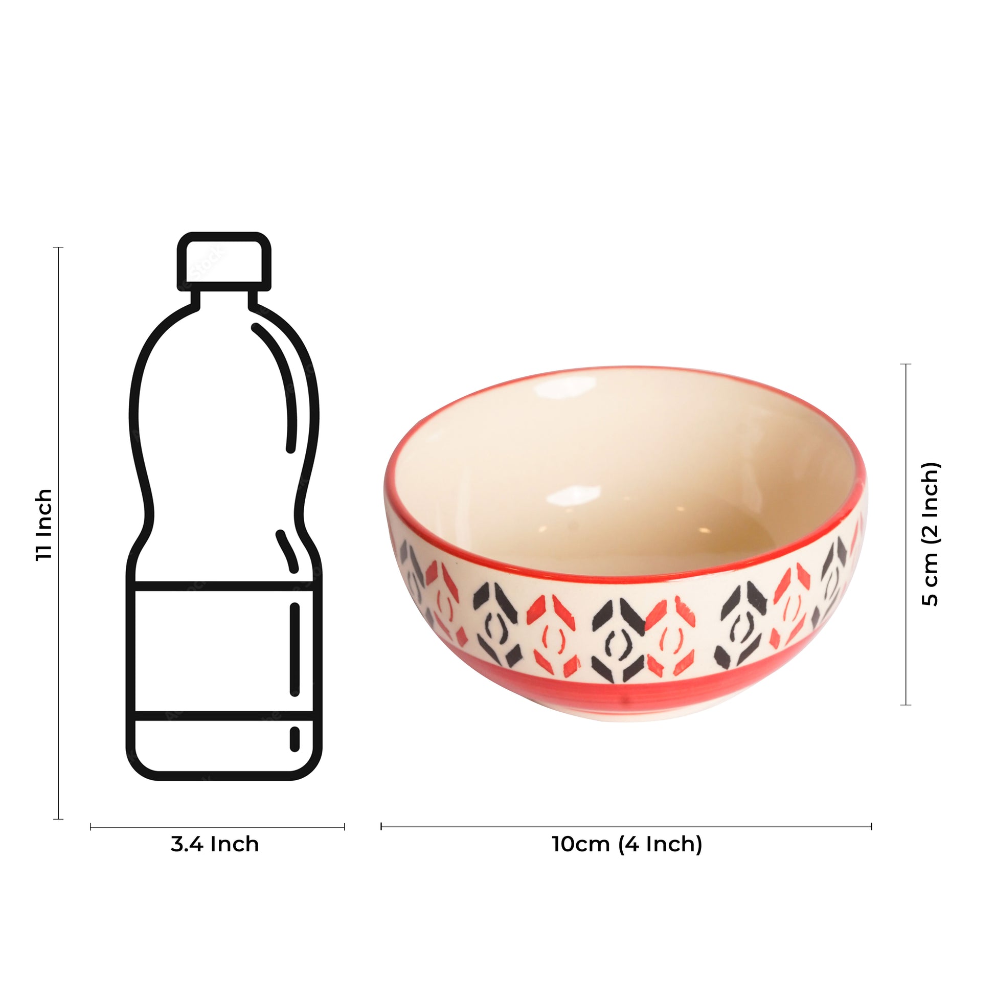 Caffeine Ceramic Handmade Orange Arrow Patterned Katori Bowl (Set of 6) - Caffeine Premium Stoneware