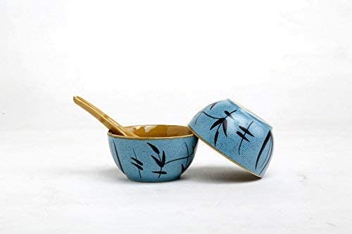 Caffeine Ceramic Handmade Golden Turquise Soup Bowl with Spoon (Set of 2) - Caffeine Premium Stoneware