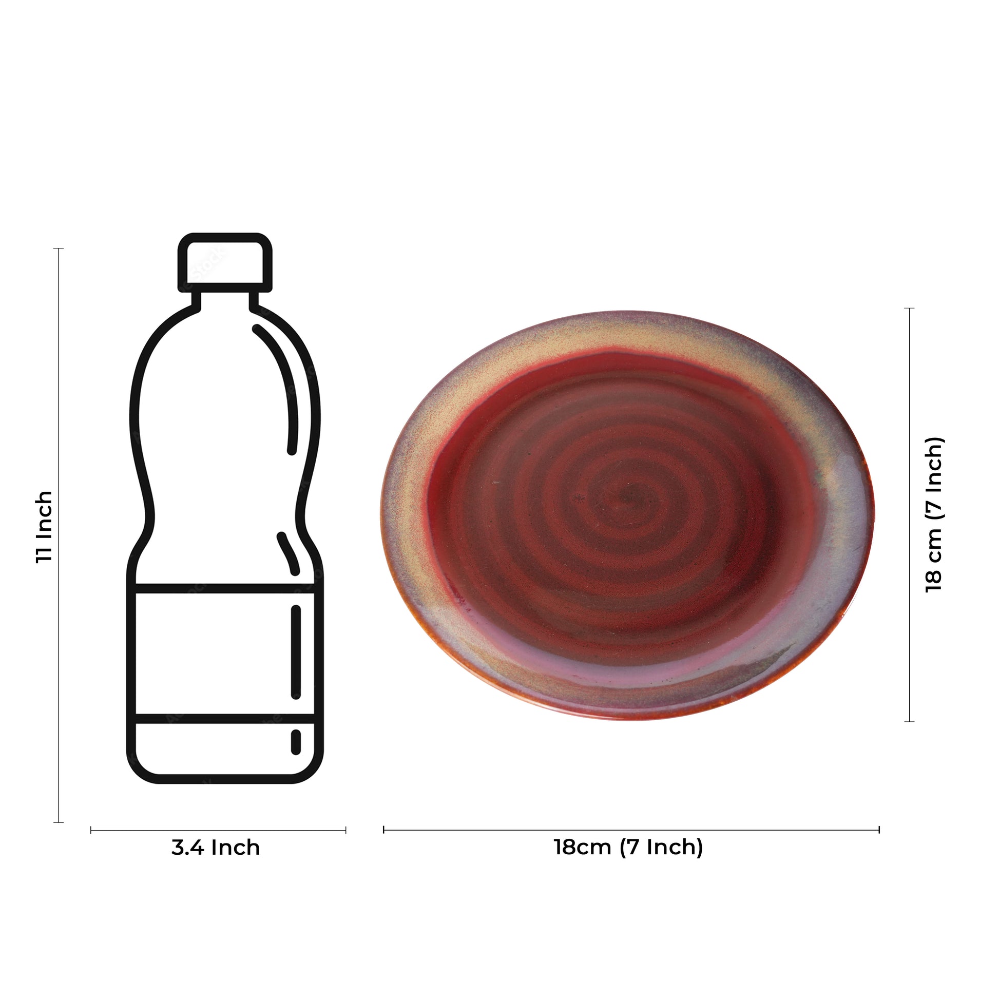 Caffeine Ceramic Handmade Stoneware Maroon Studio Quarter Plate 7"(Set of 2 Microwave & Dishwasher Safe) - Caffeine Premium Stoneware