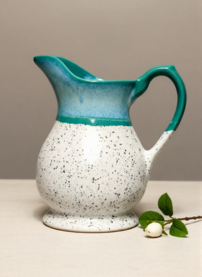 Caffeine Ceramic Handmade Stoneware White & Blue Studio Water jug (Set of 1, 1400 ml)