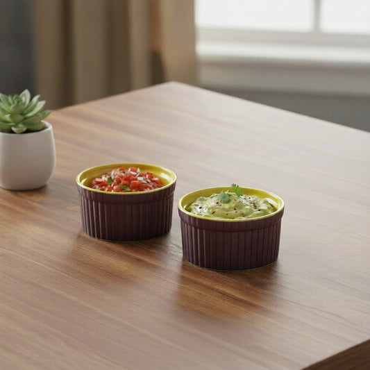 Caffeine Ceramic Handmade Purple and Yellow Ramekins Bowl- (Set of 6)