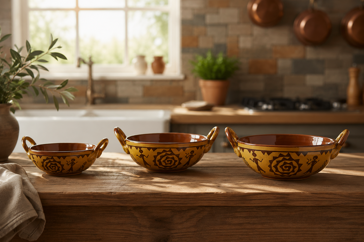 Caffeine Ceramic Handmade Mustard Romani Dinner Set (24 pcs.)