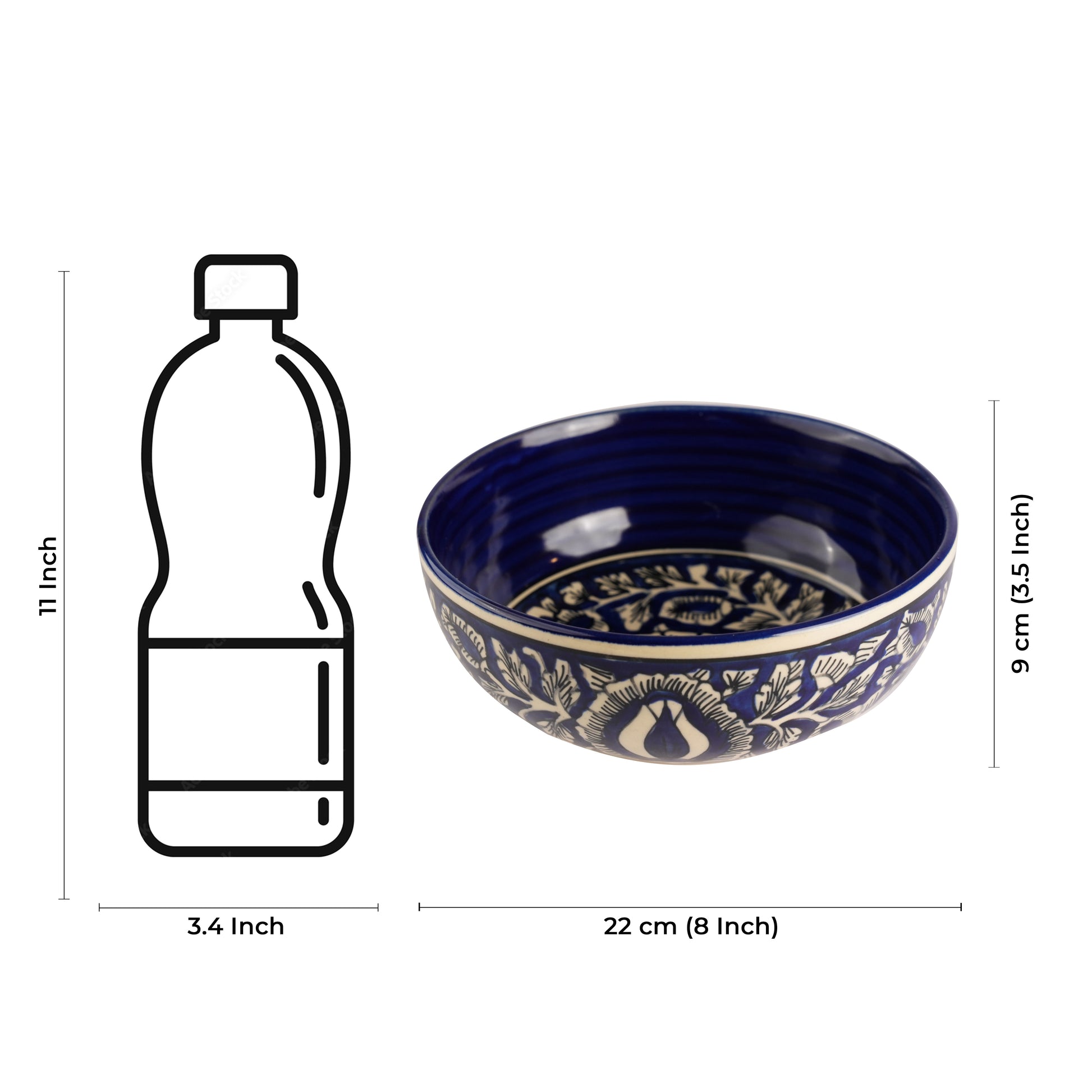 Caffeine Ceramic Handmade Blue Mughal Serving Bowl (Set of 3) - Caffeine Premium Stoneware