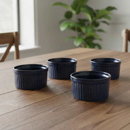 Caffeine Ceramic Handmade Blue Metallic Ramekins Bowl (Set of 4)