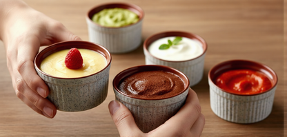 Caffeine Ceramic Handmade White & Brown Ramekins Bowl (Set of 6)