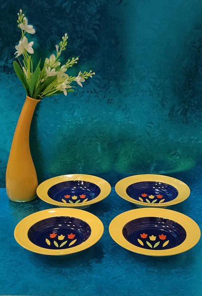 Caffeine Ceramic Handmade Stoneware Orange Beige Soup Plates/Pasta Plate/Maggie Plate/Macaroni Plate 9" (Set of 4 Dishwasher & Microwave Safe) - Caffeine Premium Stoneware