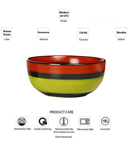 Caffeine Ceramic Handmade Green Chandrakari Soup Bowl with Spoon (Set of 2) - Caffeine Premium Stoneware