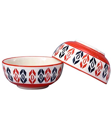 Caffeine Ceramic Handmade orange Arrow Pattern Dessert Bowl (Set of 2, 150 ml) - Caffeine Premium Stoneware