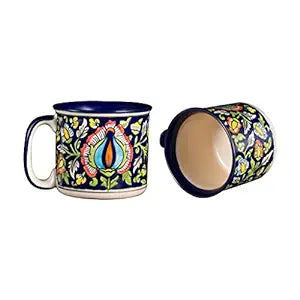 Caffeine Ceramic Handmade Blue Jaipuri Maggie Mug (Set of 2) - Caffeine Premium Stoneware