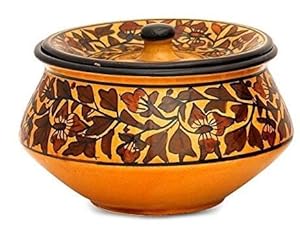 Caffeine Ceramic Handmade Brown Sehra Serving Handi with Lid (Set of 1) extra Small