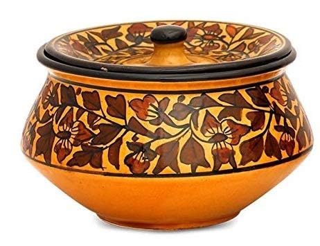Caffeine Ceramic Handmade Brown Sehra Serving Handi with Lid (Set of 1) medium