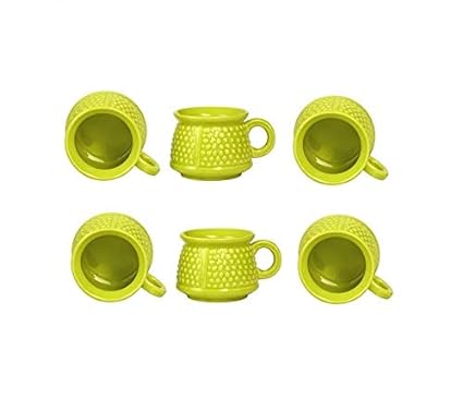 Caffeine Ceramic Handmade Green & Yellow Neon Bubble Tea Cup (Set of 6) - Caffeine Premium Stoneware
