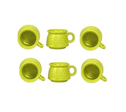 Caffeine Ceramic Handmade Green & Yellow Neon Bubble Tea Cup (Set of 6) - Caffeine Premium Stoneware