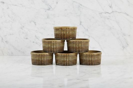Caffeine Ceramic Handmade Brown Timberland Ramekin bowl (Set of 6, 150 ml)