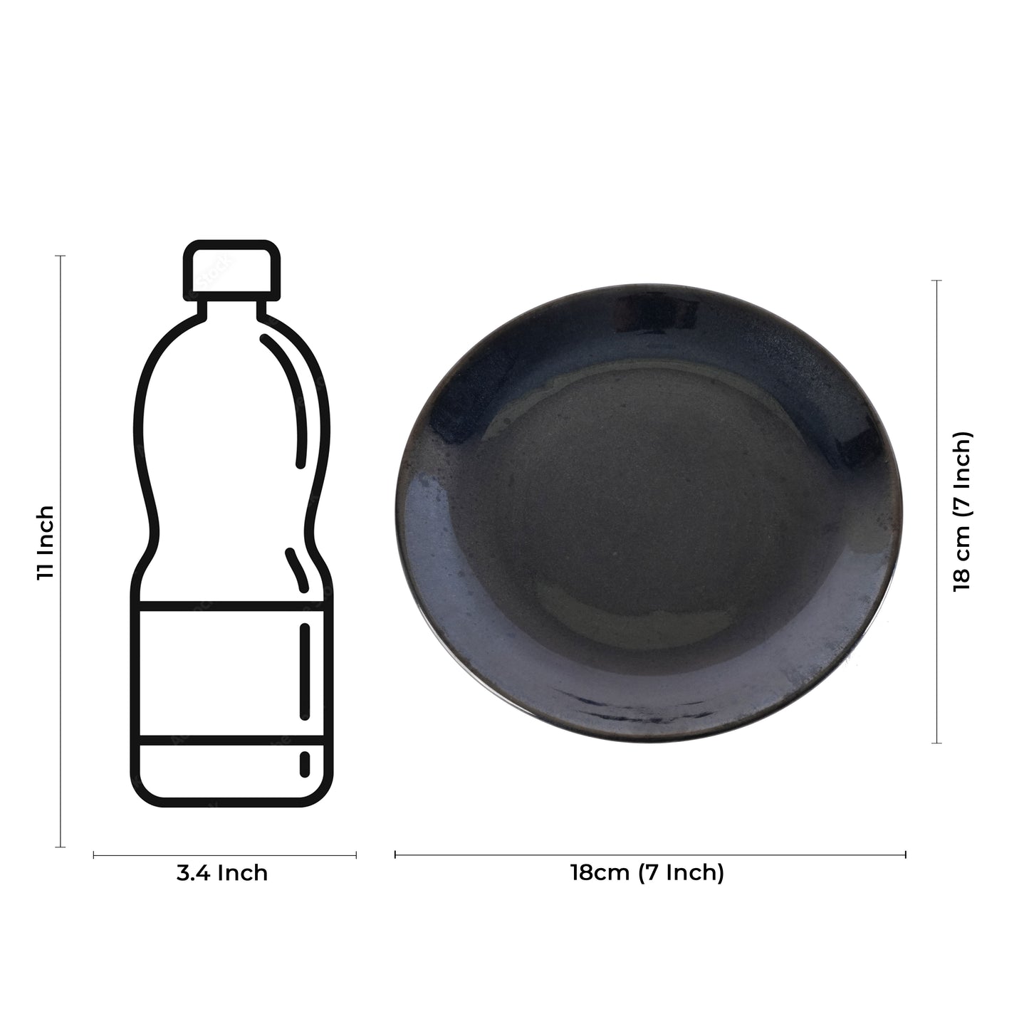 Caffeine Ceramic Handmade Stoneware Blue Ferrous Quarter Plate 7”(Set of 6 ) - Caffeine Premium Stoneware