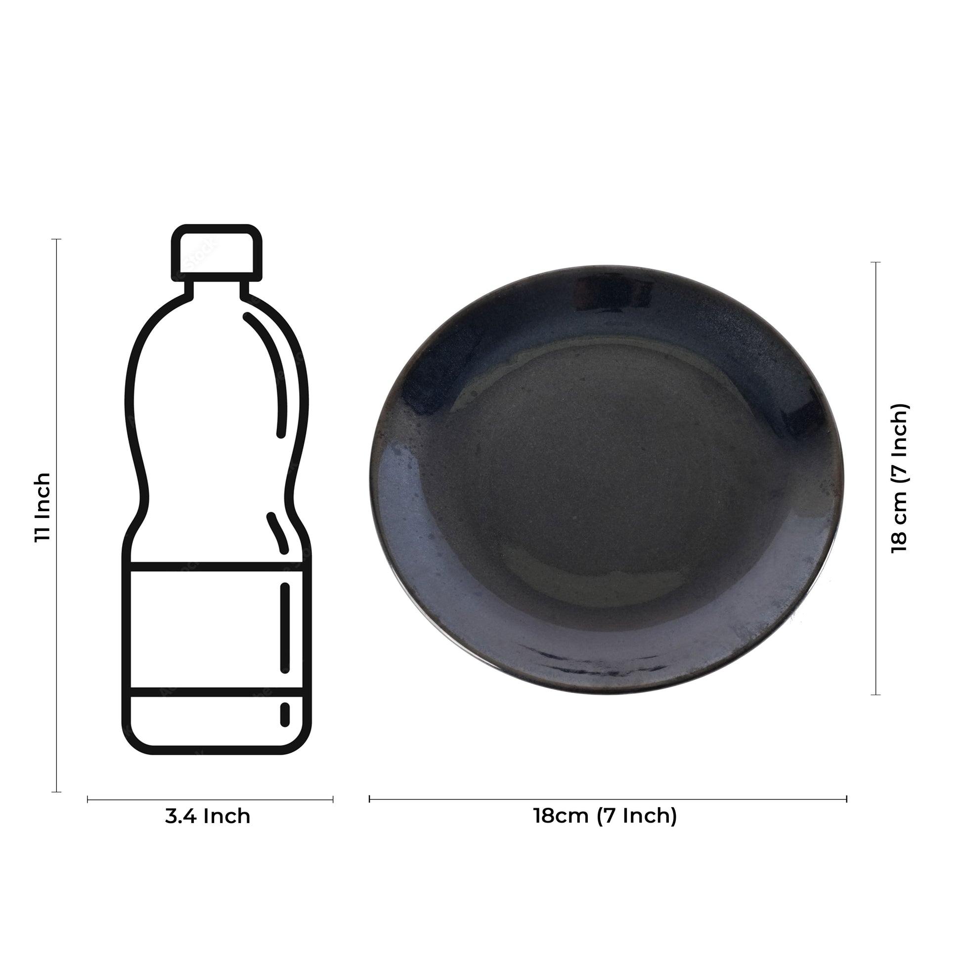 Caffeine Ceramic Handmade Stoneware Blue Ferrous Quarter Plate 7”(Set of 6 ) - Caffeine Premium Stoneware