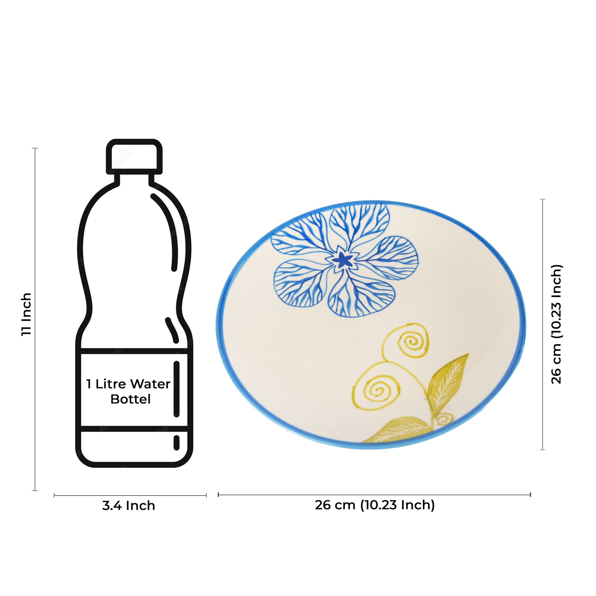 Caffeine Ceramic Handmade White Stoneware Flora Dinner Plate10" Set of 6  (Microwave & Dishwasher Safe) - Caffeine Premium Stoneware