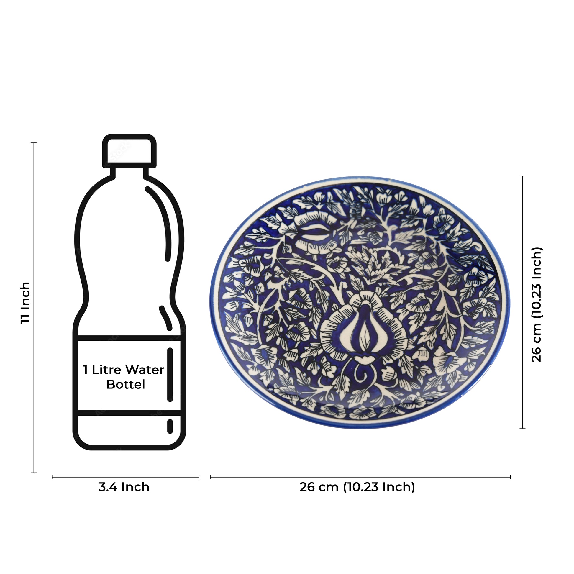 Caffeine Ceramic Handmade Stoneware Blue Mughal Dinner Plates set of 4 - Caffeine Premium Stoneware