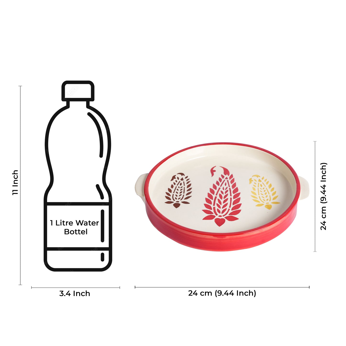 Caffeine Ceramic Stoneware Handmade Red Boota Sizzler Tray 9.5 Inch (Set of 6) - Caffeine Premium Stoneware