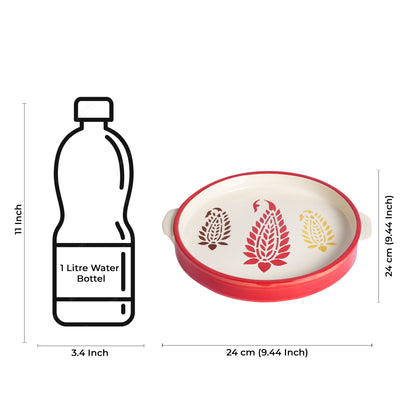 Caffeine Ceramic Stoneware Handmade Red Boota Sizzler Tray 9.5 Inch (Set of 6) - Caffeine Premium Stoneware