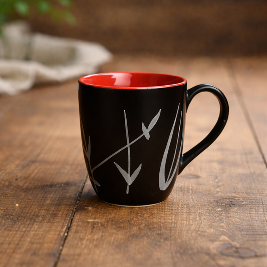 Beautiful Design Handmade Black & Red Leaf Coffee Mug  (Set of 2)