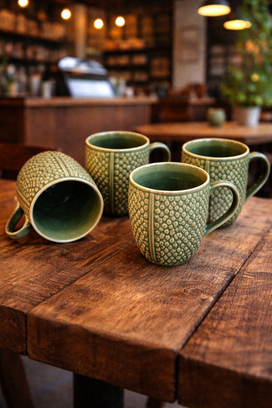 Caffeine Ceramic Handmade Green Bubble Coffee Mug (Set of 4)
