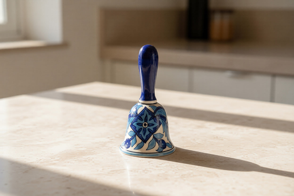 Caffeine Ceramic Stoneware Handmade Blue Flora Dinner Bell set 1