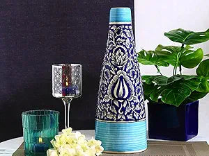 Caffeine Ceramic Handmade Blue Mughal Flower Vase (1 Pc)
