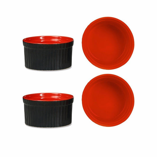 Caffeine Ceramic Handmade Matte Black & Glossy Red Ramekins Bowl (Set of 4) - Caffeine Premium Stoneware