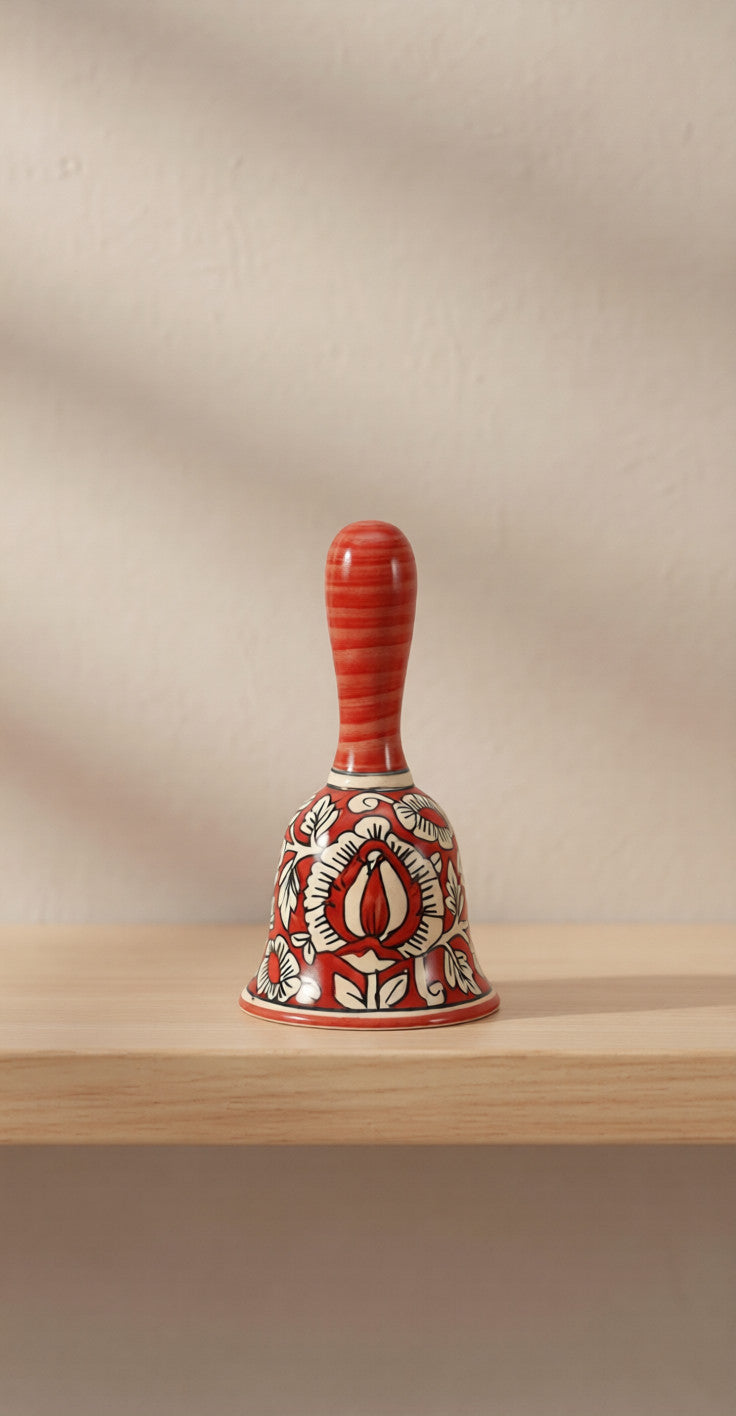 Caffeine Ceramic Stoneware Handmade Red Mughal Dinner Bell (Set of 1)